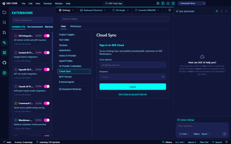 The Cloud Sync sign-in screen